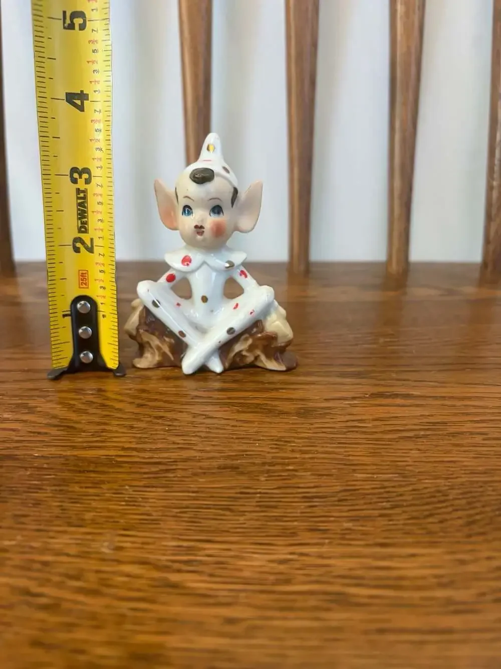 Vintage Made in Japan Ceramic Elf Pixie Figurine on Log
